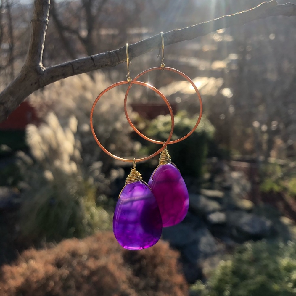 Handcrafted purple Agate And Copper earrings